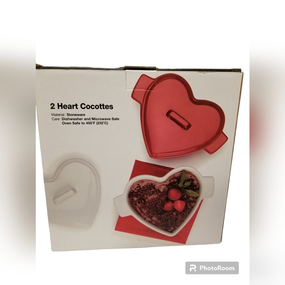 THE CELLAR 2-Pc. Heart Stoneware Cocottes W/ Lids